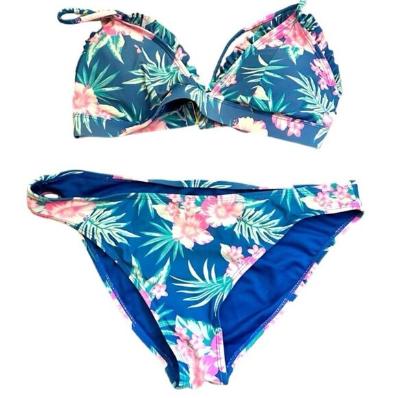 Cabana Del Sol Blue Floral Bikini size Large - Picture 1 of 7